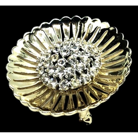 Weiss Rhinestone Brooch Earrings Jewelry Set Gold Tone Clear Stones Vintage Cost - Picture 5 of 11